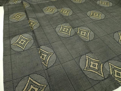 平和屋着物▽上質な紬 単衣 格子丸文 正絹 逸品 DAAT9860az