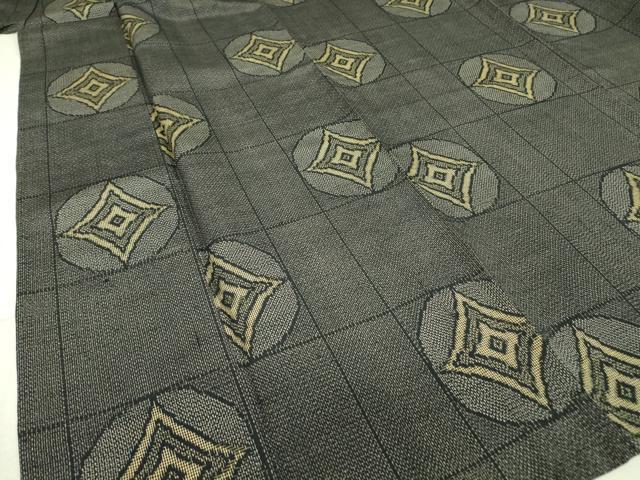 平和屋着物▽上質な紬 単衣 格子丸文 正絹 逸品 DAAT9860az