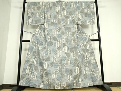 平和屋着物▽小千谷紬　単衣　亀甲更紗花文　正絹　逸品　DAAT9861az