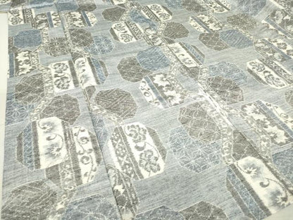 平和屋着物▽小千谷紬　単衣　亀甲更紗花文　正絹　逸品　DAAT9861az
