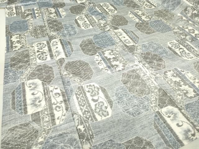 平和屋着物▽小千谷紬　単衣　亀甲更紗花文　正絹　逸品　DAAT9861az