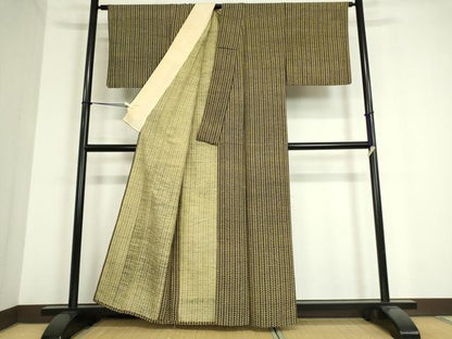 平和屋着物▽上質な小紋 紬地 単衣 舞蝶文 正絹 逸品 DAAT9862az