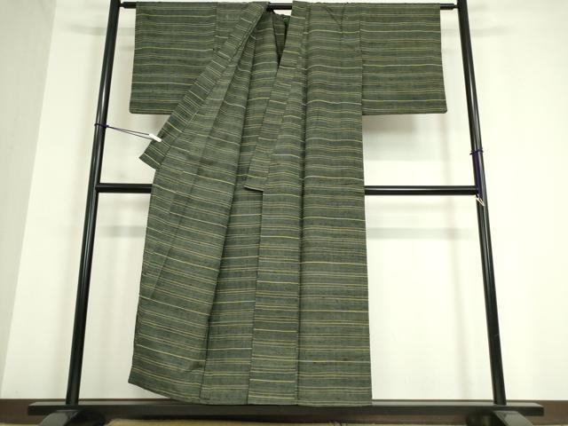 平和屋着物▽上質な紬　単衣　横段文　正絹　逸品　DAAT9863az