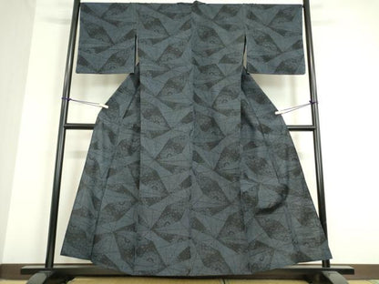 平和屋着物▽結城紬 単衣 幾何学花文 正絹 逸品 DAAT9865az