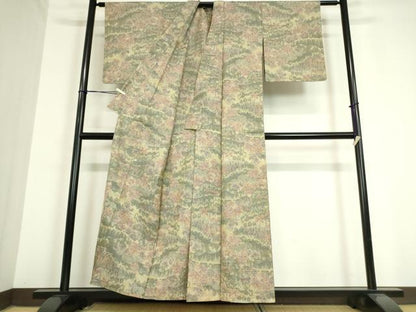 平和屋着物▽上質な紬 単衣 草花文 反端付き 正絹 逸品 DAAT9867az