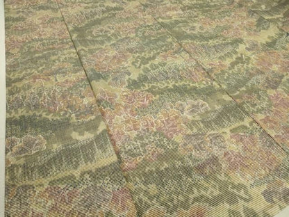 平和屋着物▽上質な紬 単衣 草花文 反端付き 正絹 逸品 DAAT9867az