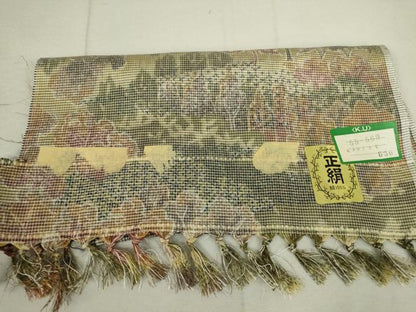 平和屋着物▽上質な紬 単衣 草花文 反端付き 正絹 逸品 DAAT9867az