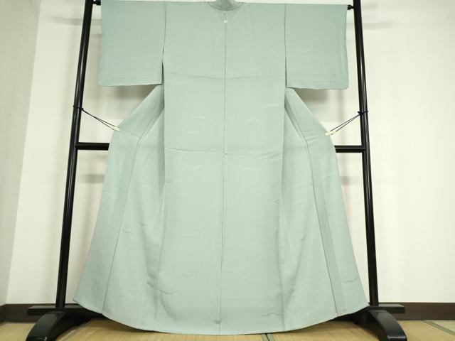 平和屋着物▽上質な色無地 単衣 雪芝地紋 白藍色 正絹 逸品 DAAT9872az