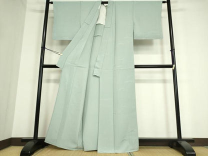 平和屋着物▽上質な色無地 単衣 雪芝地紋 白藍色 正絹 逸品 DAAT9872az