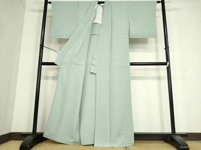 平和屋着物▽上質な色無地 単衣 雪芝地紋 白藍色 正絹 逸品 DAAT9872az
