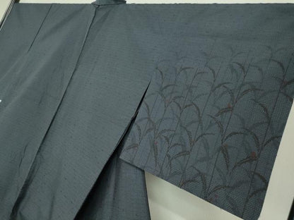 平和屋着物▽訪問着 紬地 単衣 草花文 100亀甲 正絹 逸品 DAAT9874az