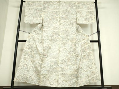 平和屋着物▽上質な紬　単衣　渡橋風景文　正絹　逸品　DAAT9879az