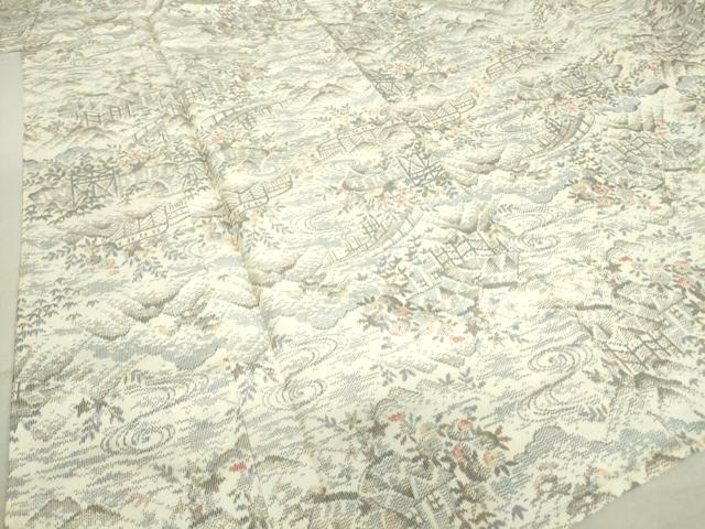 平和屋着物▽上質な紬　単衣　渡橋風景文　正絹　逸品　DAAT9879az