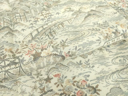 平和屋着物▽上質な紬　単衣　渡橋風景文　正絹　逸品　DAAT9879az