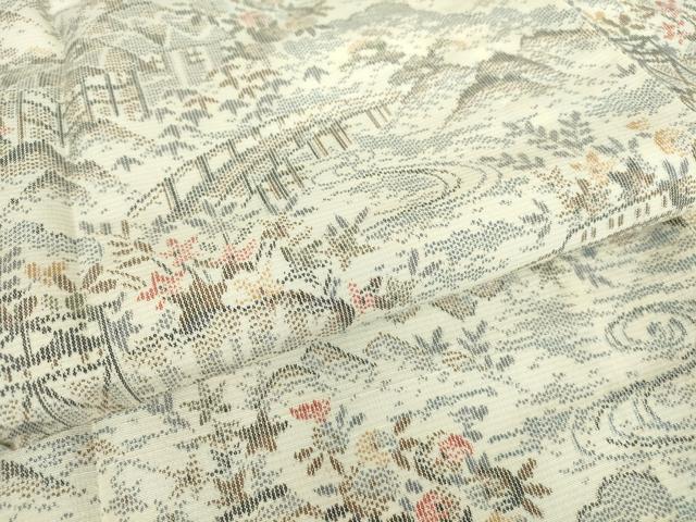 平和屋着物▽上質な紬　単衣　渡橋風景文　正絹　逸品　DAAT9879az