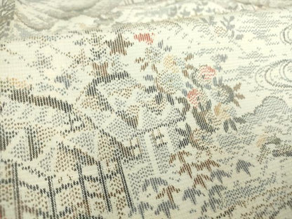 平和屋着物▽上質な紬　単衣　渡橋風景文　正絹　逸品　DAAT9879az