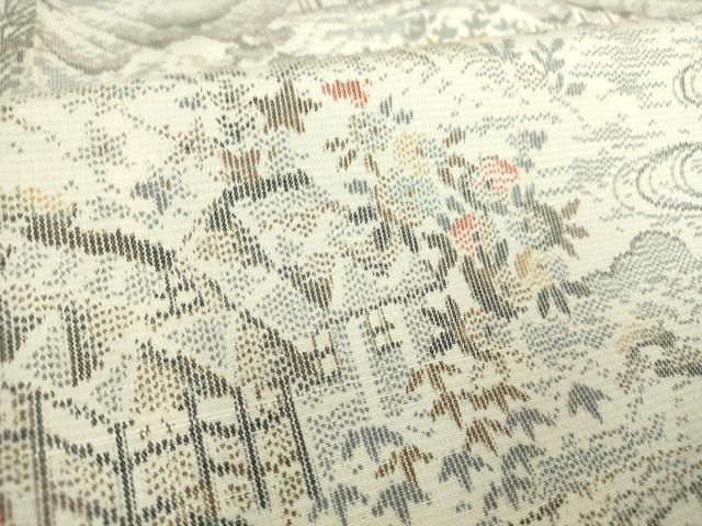 平和屋着物▽上質な紬　単衣　渡橋風景文　正絹　逸品　DAAT9879az