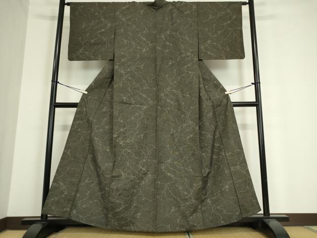 平和屋着物▽上質な紬 単衣 変わり斜線文 正絹 逸品 DAAT9880az