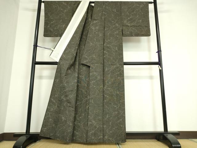 平和屋着物▽上質な紬 単衣 変わり斜線文 正絹 逸品 DAAT9880az