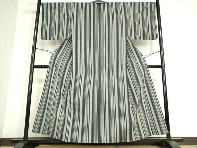 平和屋着物▽上質な紬 単衣 縞 正絹 逸品 DAAT9884az