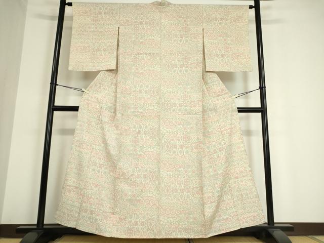 平和屋着物▽本塩沢 単衣 幾何学花文 正絹 逸品 DAAT9885az