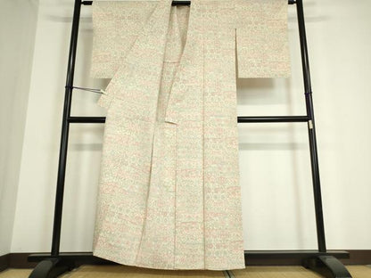 平和屋着物▽本塩沢 単衣 幾何学花文 正絹 逸品 DAAT9885az