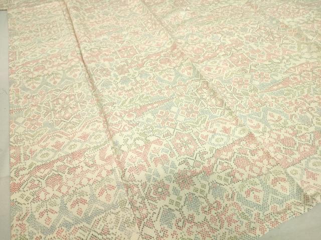 平和屋着物▽本塩沢 単衣 幾何学花文 正絹 逸品 DAAT9885az