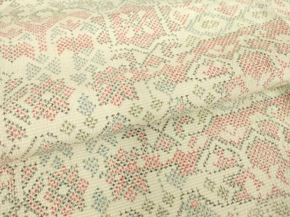 平和屋着物▽本塩沢 単衣 幾何学花文 正絹 逸品 DAAT9885az