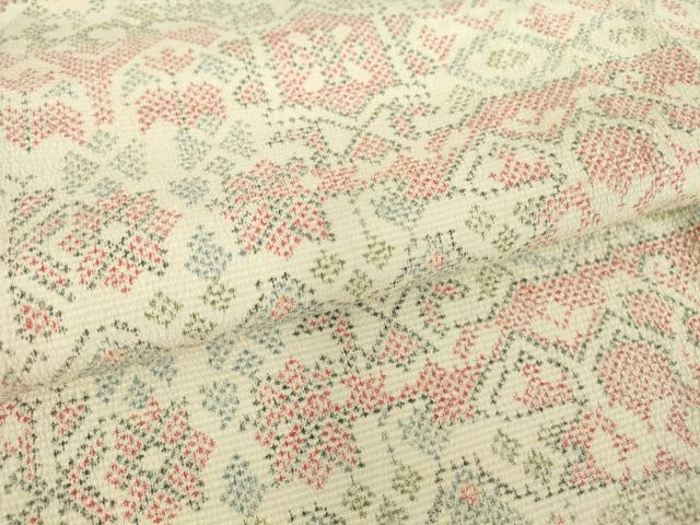 平和屋着物▽本塩沢 単衣 幾何学花文 正絹 逸品 DAAT9885az
