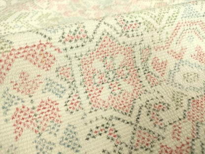平和屋着物▽本塩沢 単衣 幾何学花文 正絹 逸品 DAAT9885az