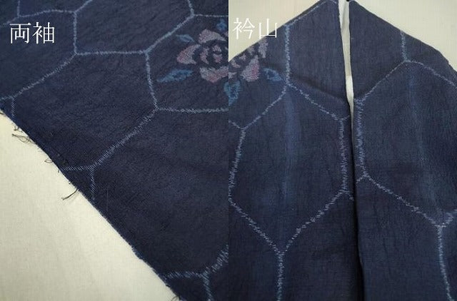 平和屋着物▽上質なお召　単衣　亀甲花文　正絹　逸品　DAAT9886az