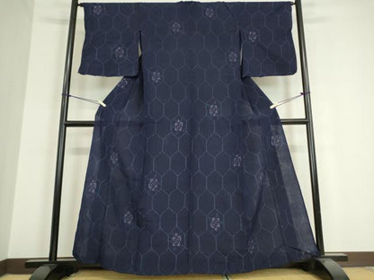 平和屋着物▽上質なお召　単衣　亀甲花文　正絹　逸品　DAAT9886az