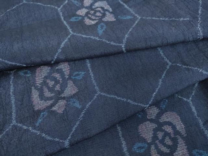 平和屋着物▽上質なお召　単衣　亀甲花文　正絹　逸品　DAAT9886az