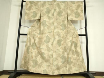 平和屋着物▽上質な紬 単衣 幾何学文 正絹 逸品 DAAT9889az