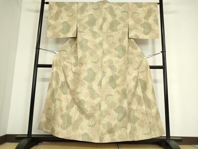 平和屋着物▽上質な紬 単衣 幾何学文 正絹 逸品 DAAT9889az