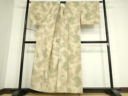 平和屋着物▽上質な紬 単衣 幾何学文 正絹 逸品 DAAT9889az