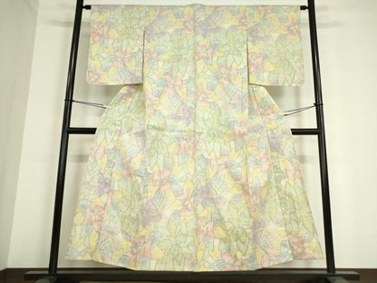 平和屋着物▽小千谷紬 単衣 花尽くし 正絹 逸品 DAAT9890az