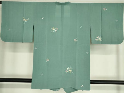 平和屋着物▽道行コート スリーシーズン 春夏秋 塵除け 絽縮緬 友禅 草花文 正絹 逸品 DAAT9892az