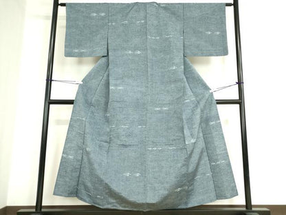 平和屋着物▽上質な紬 単衣 絣横段文 正絹 逸品 DAAT9893az