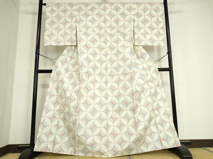平和屋着物▽上質な紬 単衣 七宝文 正絹 逸品 DAAT9894az