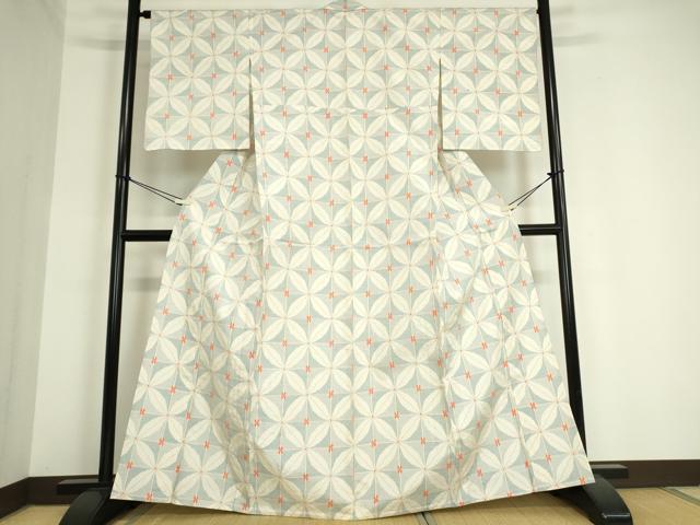平和屋着物▽上質な紬 単衣 七宝文 正絹 逸品 DAAT9894az