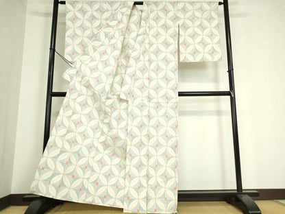 平和屋着物▽上質な紬 単衣 七宝文 正絹 逸品 DAAT9894az