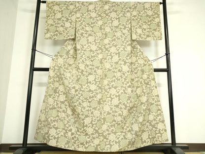 平和屋着物▽上質な紬 単衣 牡丹唐草文 正絹 逸品 DAAT9896az