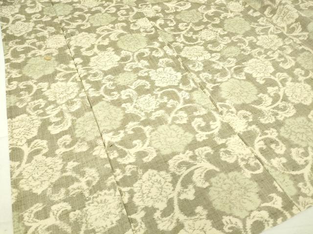 平和屋着物▽上質な紬 単衣 牡丹唐草文 正絹 逸品 DAAT9896az
