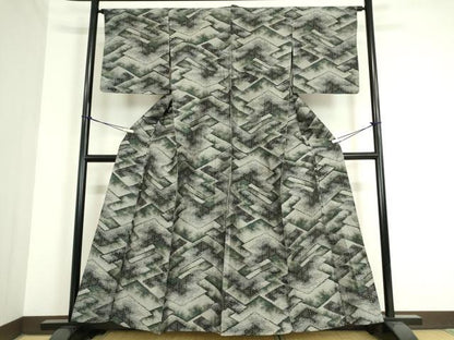 平和屋着物▽上質な紬 単衣 松皮取絣文 正絹 逸品 DAAT9897az