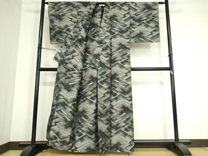 平和屋着物▽上質な紬 単衣 松皮取絣文 正絹 逸品 DAAT9897az