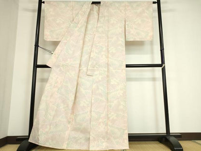 平和屋着物▽上質な紬 単衣 花切嵌め文様 正絹 逸品 DAAT9899az