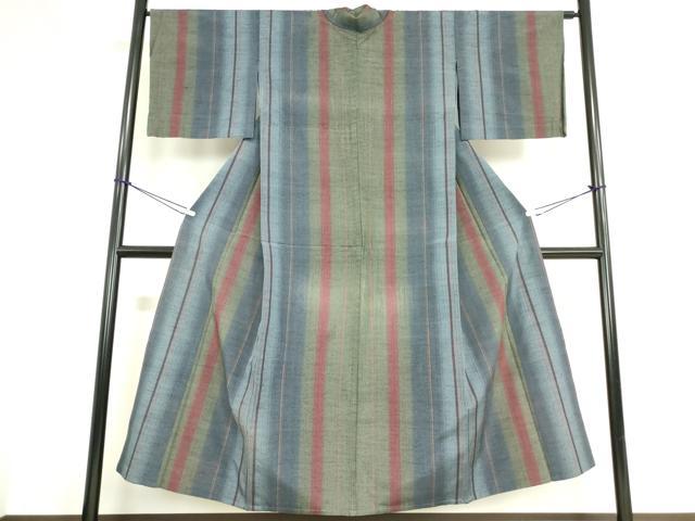 平和屋着物▽上質な紬 単衣 縞 正絹 逸品 DAAT9904az