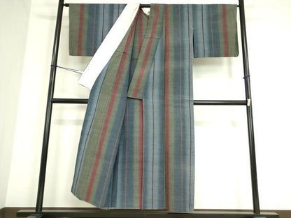 平和屋着物▽上質な紬 単衣 縞 正絹 逸品 DAAT9904az