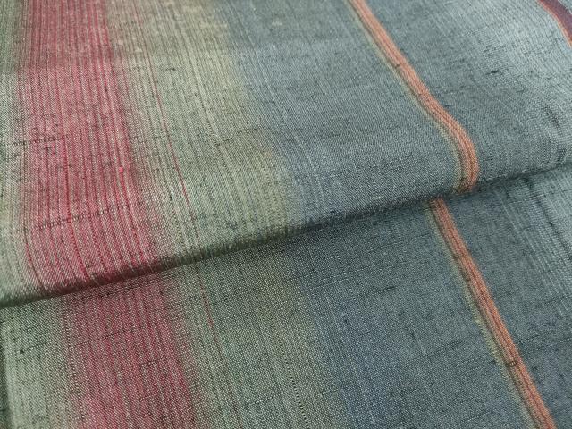平和屋着物▽上質な紬 単衣 縞 正絹 逸品 DAAT9904az